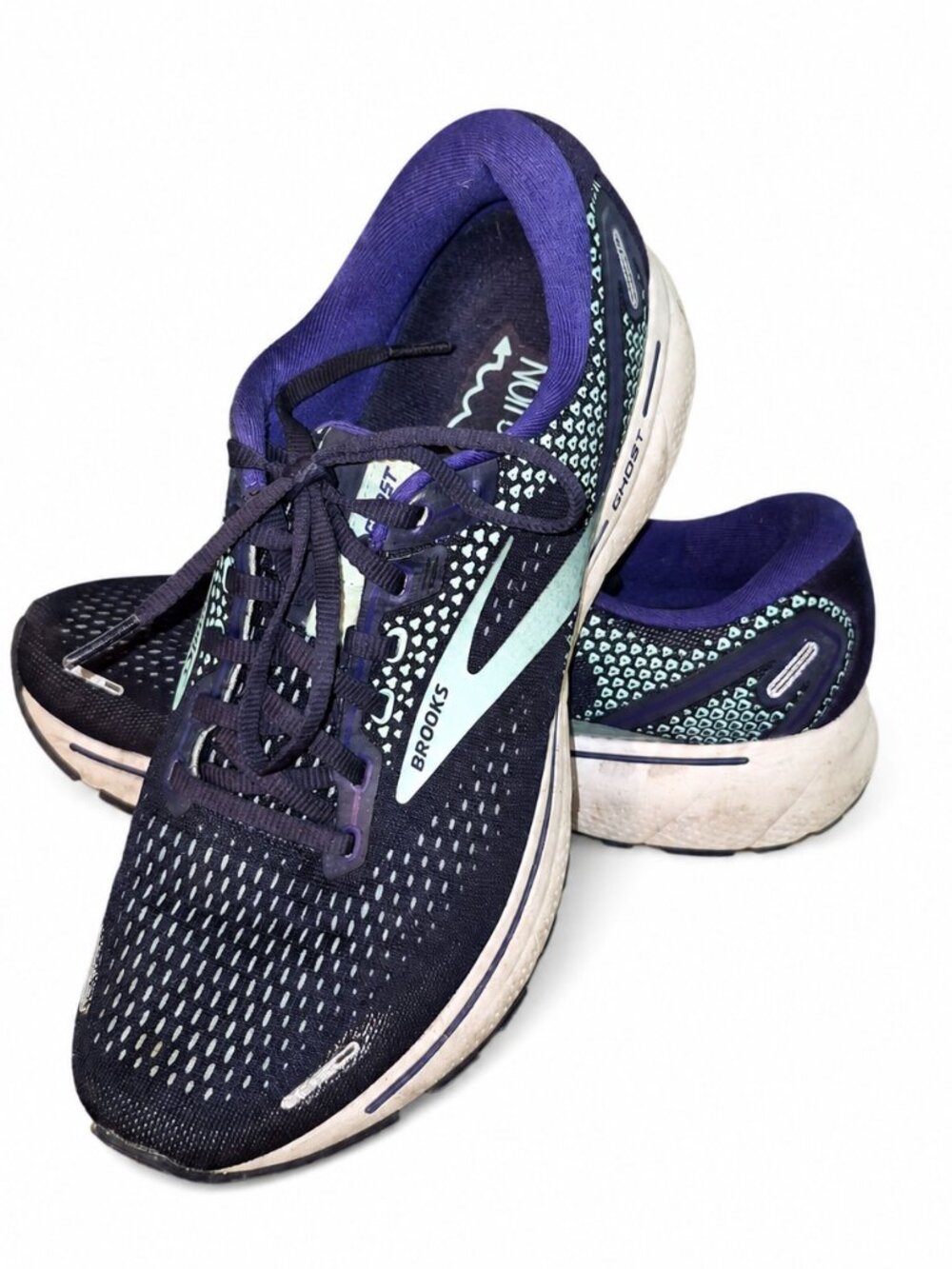 Brooks Ghost 14 Running Shoes Women's Size 9.5 B Navy Blue Mint Athletic Sneaker